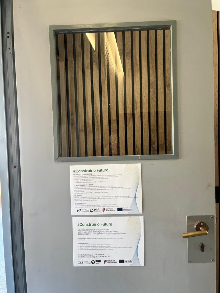 Office door with PRR funding notices posted on it