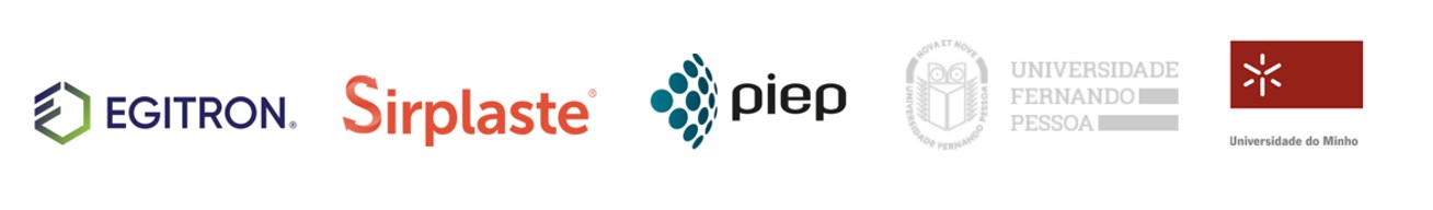 Logos of the PrecisionPlastics consortium: EGITRON, Sirplaste, PIEP, Universidade Fernando Pessoa and Universidade do Minho